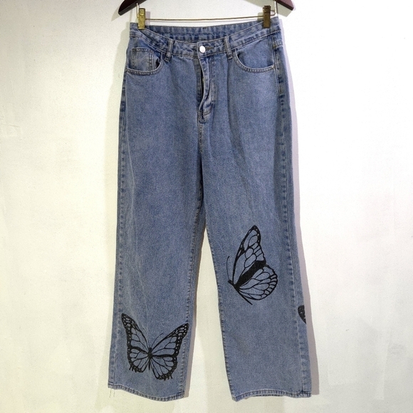 SHEIN Denim - Shein | Butterfly Graphic Blue Jeans